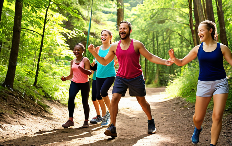**Prompt:** A diverse group of people joyfully participating in an outdoor recreational activity led by a qualified instructor. Focus on elements of nature, teamwork, and fun, showcasing the benefits of active leisure. Style: vibrant, action-oriented, with a focus on capturing the energy of the participants and the beauty of the natural environment.