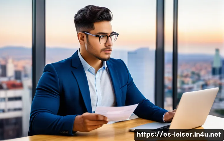 레저산업기사 자격증 취득 후 연봉 협상 - A professional young Hispanic man confidently negotiating his salary in a modern office setting, dre...