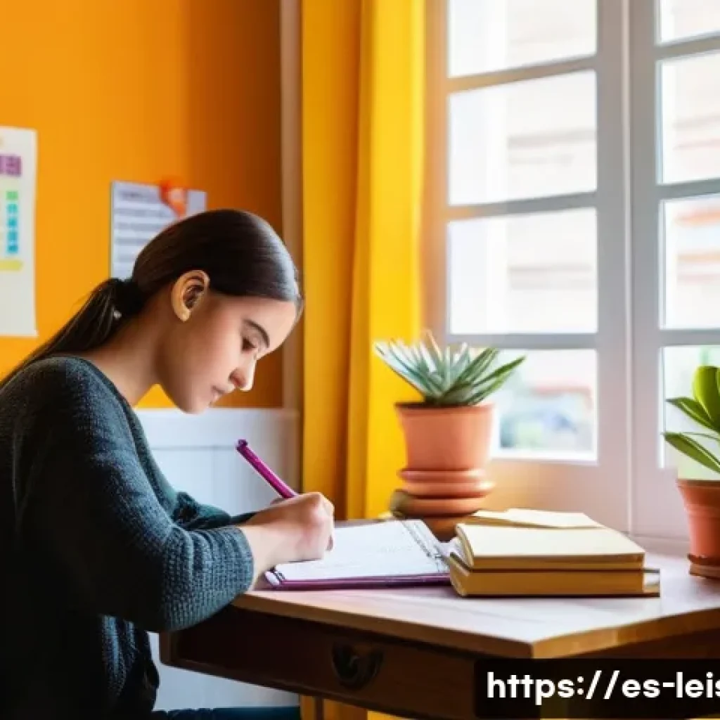 레저산업기사 합격 후기와 팁 - A focused young adult student sitting at a tidy wooden desk in a bright, cozy study room decorated w...